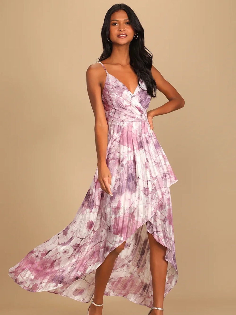 Lulu's Pink & Lavender Floral Pleated Maxi Dress enchanting dream small